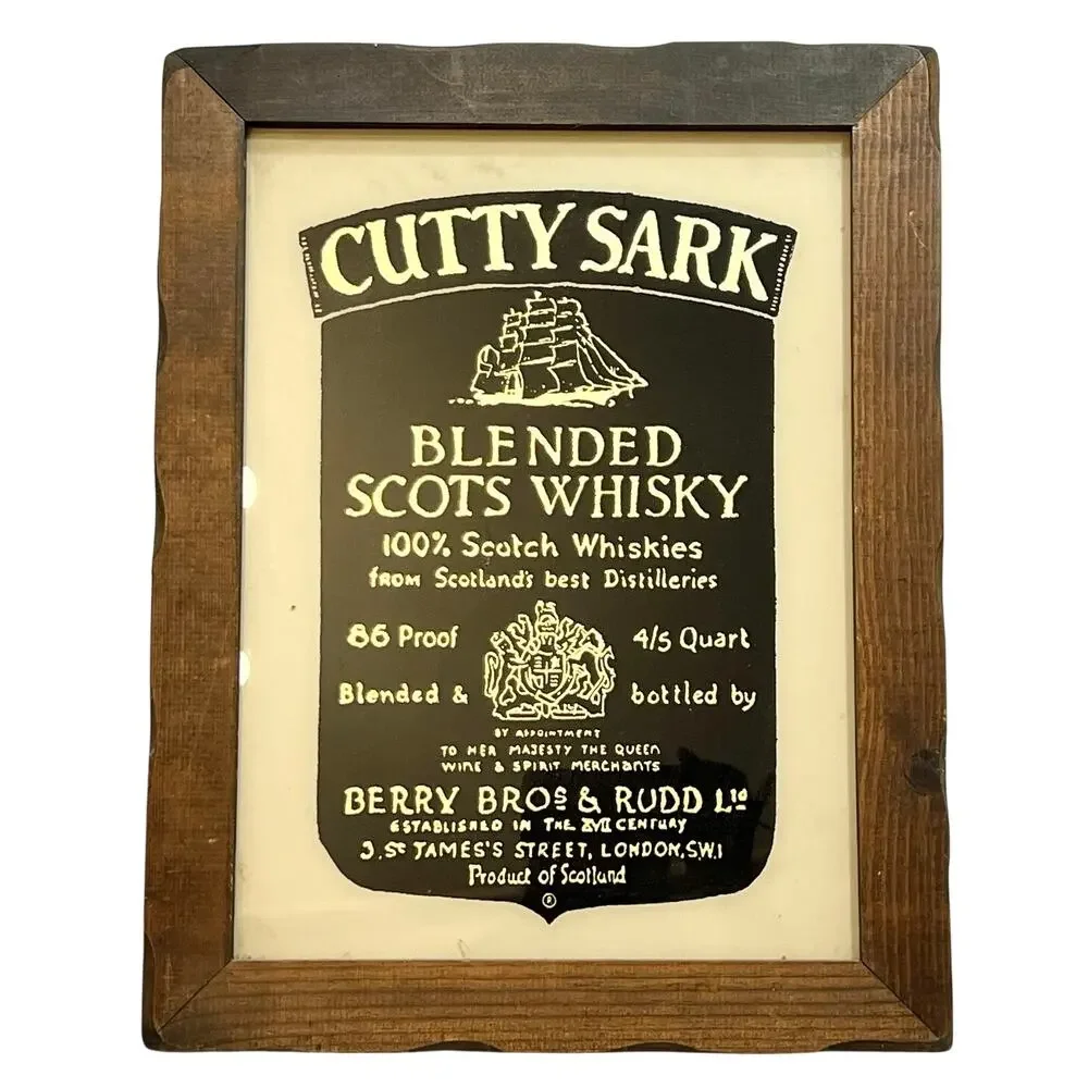 Vintage Cutty Sark Blended Scots Whisky Mirror Sign Framed Pub Bar Decor 14x18